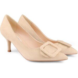 🆕Women's Cream Kitten Heels Closed Pointy Toe Pumps Stiletto Heels Office Shoes